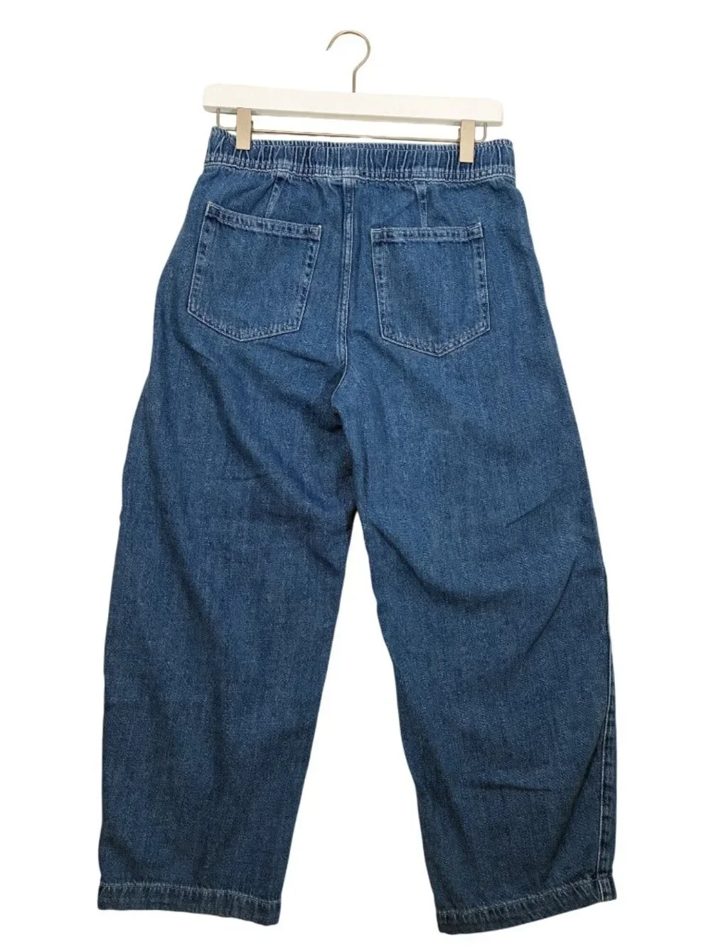 Gap The easy barrel patch pocket Jeans indigo XS Petite Denim Drawstring Wide-Le - Picture 5 of 11